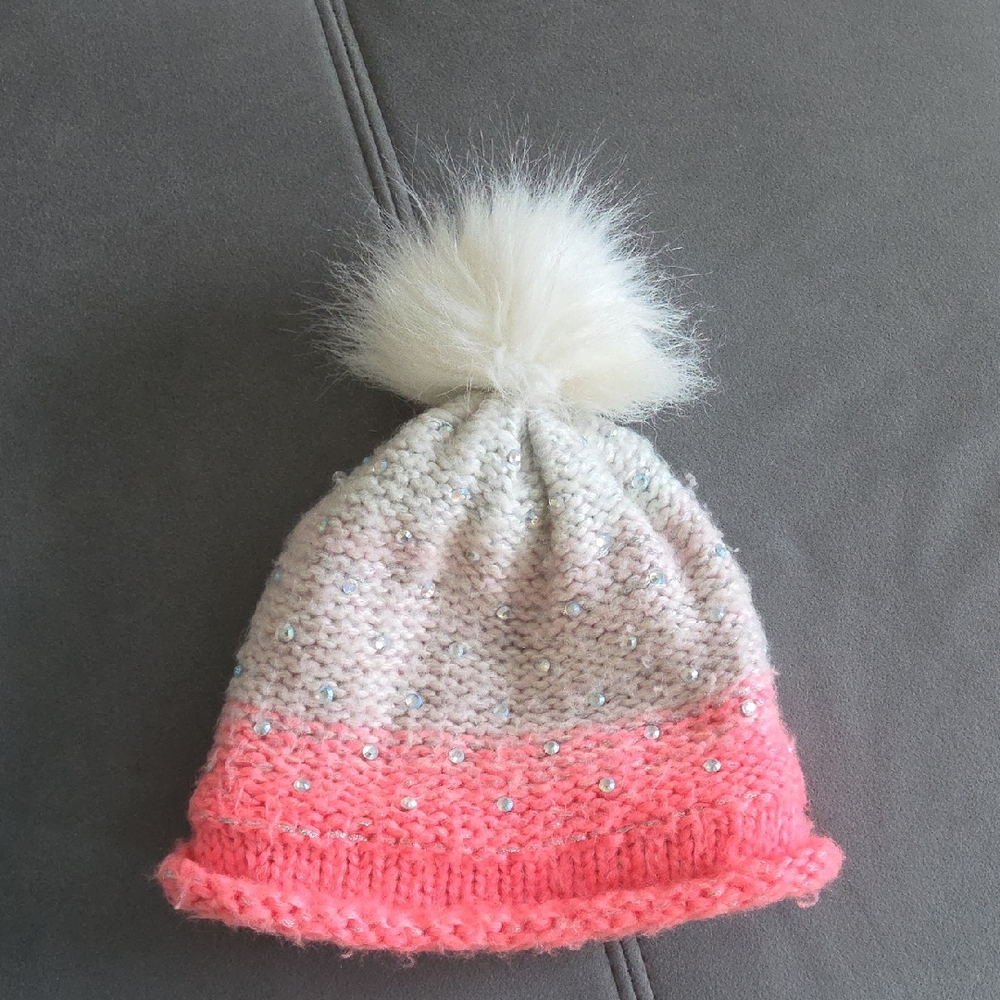 Justice Pink and White Pom-Pom Beanie